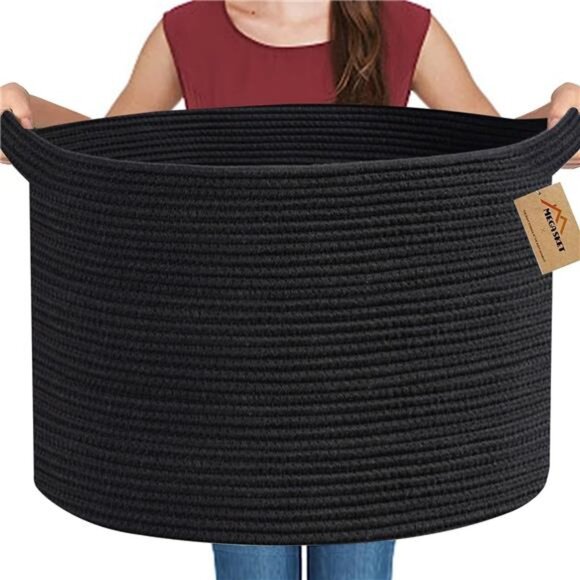 Large Black Blanket Basket, 22" X 22" X 14" Woven Rope Baskets for Storage, Kids - Picture 1 of 7